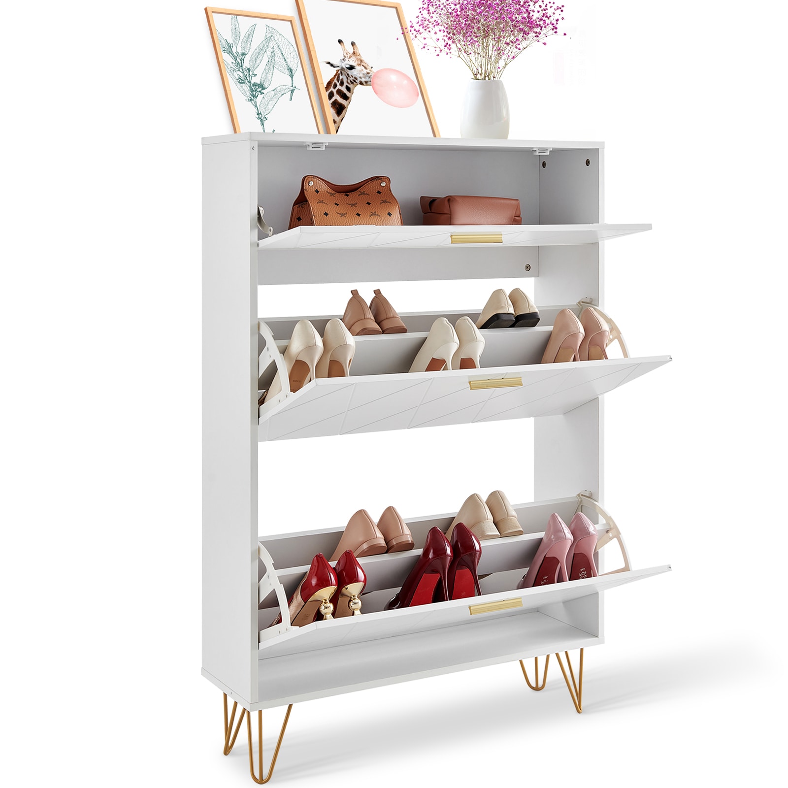 Shoe Cabinet With 3 Flip Drawers For Entryway Shoe Storage_voghion.com